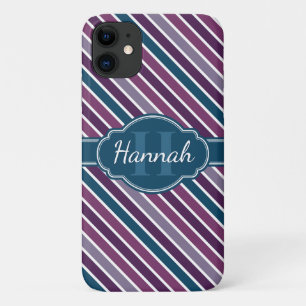 Purple White Teal Bold Stripe Pattern Monogram Case-Mate iPhone Case