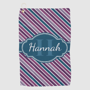 Purple White Teal Bold Stripe Pattern Monogram Golf Towel
