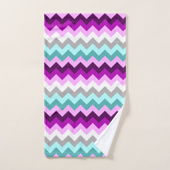 Purple White Teal Chevrons Hand Towel (Hand Towel)