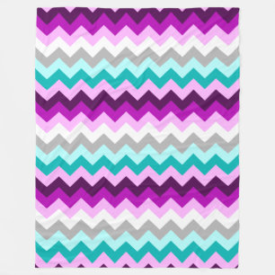 Purple White Teal Chevrons Large Fleece Blanket