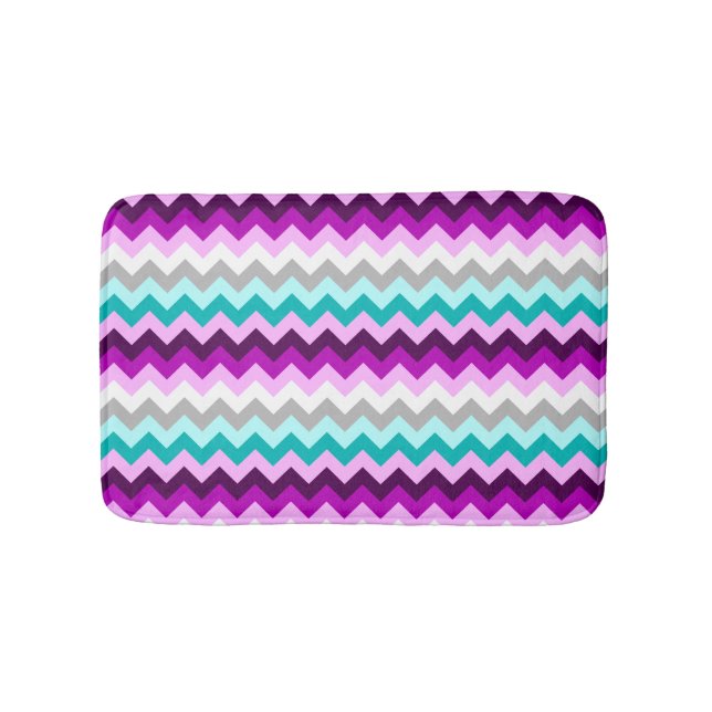 Purple White Teal Chevrons Small Bath Mat (Front)