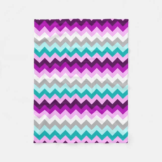 Purple White Teal Chevrons Small Fleece Blanket (Front)