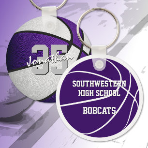 purple white team colours boys girls basketball  key ring
