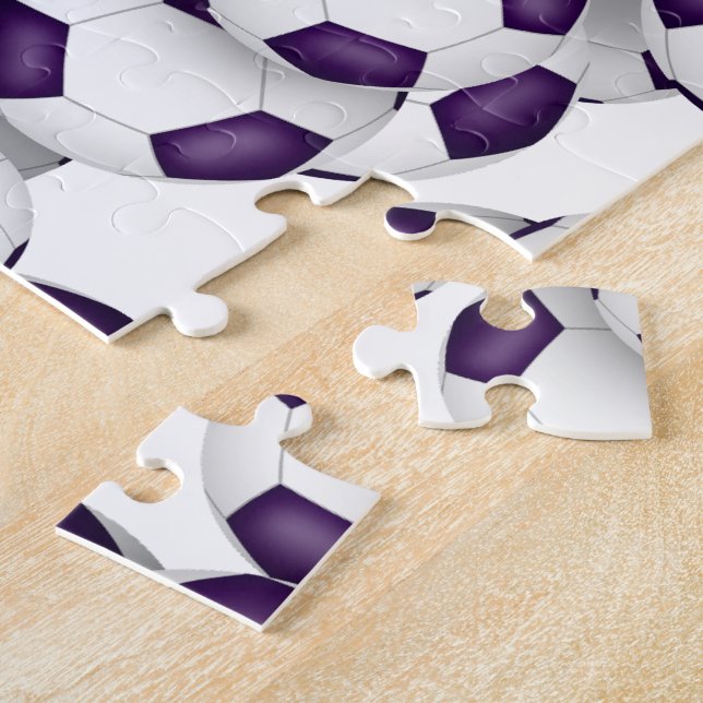 purple white team colours girls boys soccer jigsaw puzzle (Side)