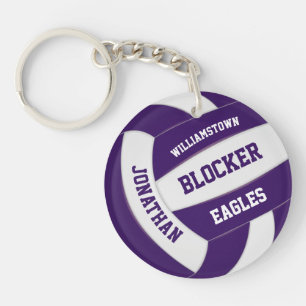 purple white team colours personalised volleyball key ring