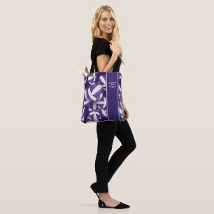purple white team colours volleyball coach name tote bag