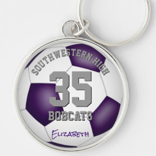 purple white team player name girls boys soccer key ring