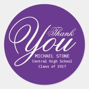 Purple White Thank You Graduation Stickers Custom