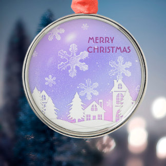 Purple White Translucent Snowflakes Snow House Metal Tree Decoration