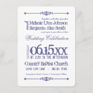 Purple White Typography Wedding Invitations