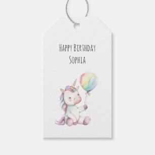 Purple White Unicorn Balloon Birthday Gift Tags