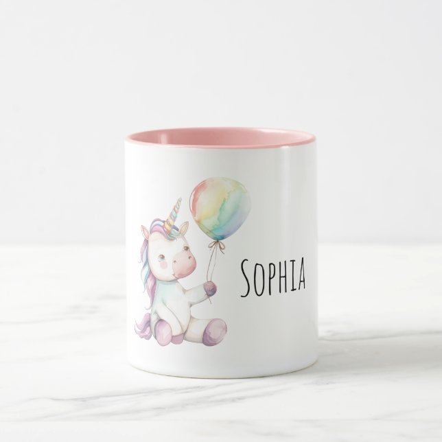 Purple White Unicorn Balloon Name Mug (Center)