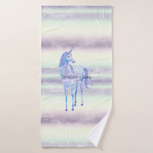 Purple White Unicorn Sparkle Glitter Dream     Bath Towel