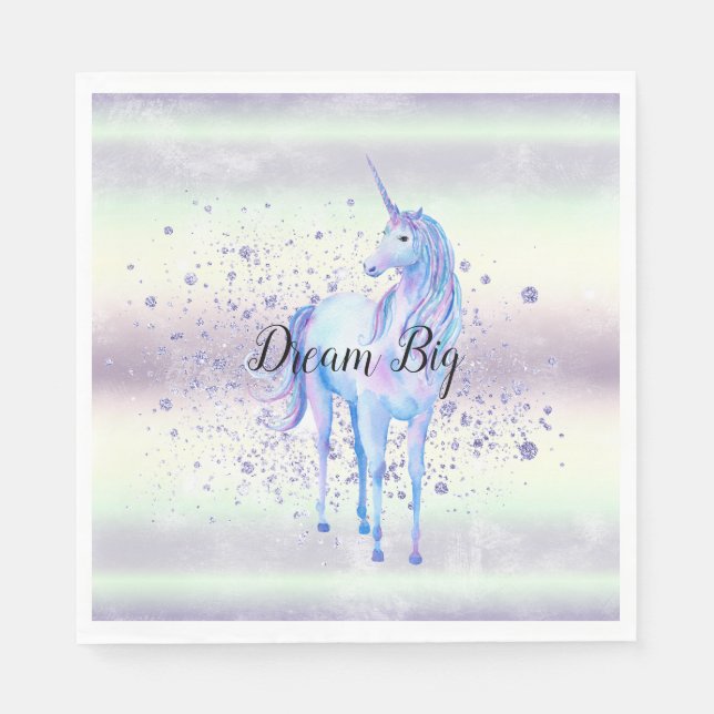 Purple White Unicorn Sparkle Glitter Dream    Napkin (Front)