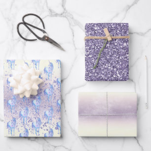 Purple White Unicorn Sparkle Glitter Dream      Wrapping Paper Sheet