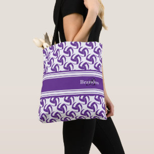 Purple White Volleyball Personalise Tote Bag