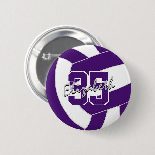purple white volleyball team colours 6 cm round badge