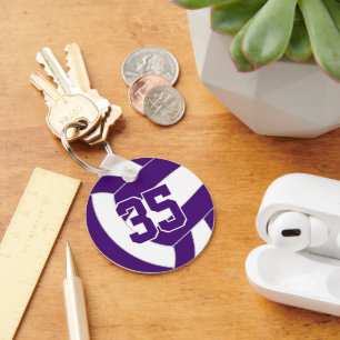 Purple white volleyball team colours key ring