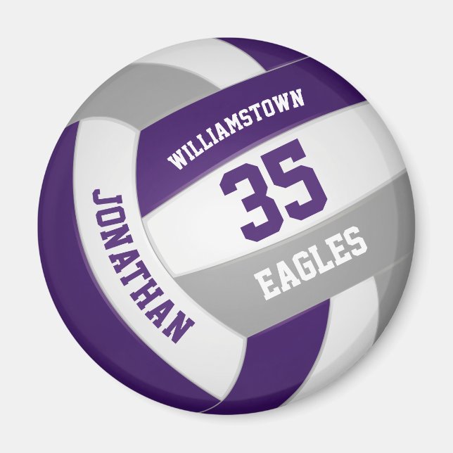 purple white volleyball with team name magnet (Front)