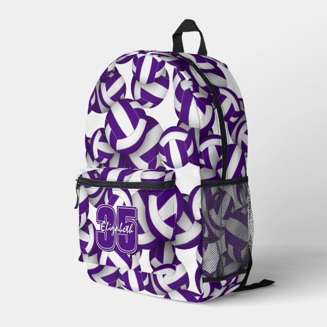 Purple white volleyballs pattern team colours  printed backpack (Back Corner Right)