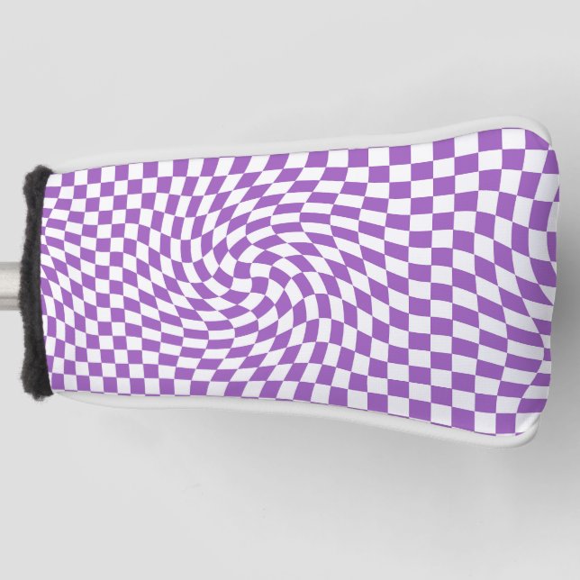 Purple & White Warped Chequered Chequerboard  Golf Head Cover (Front)