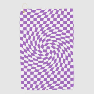 Purple & White Warped Chequered Chequerboard Golf Towel