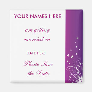 Purple & White Wedding Save The Date Magnet