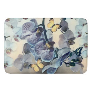 Purple white yellow orchid floral butterfly  bath mat