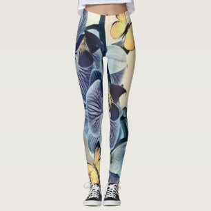 Purple white yellow orchid floral butterfly  leggings
