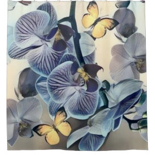 Purple white yellow orchid floral butterfly shower curtain