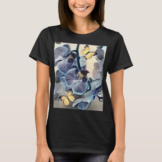 Purple white yellow orchid floral butterfly  T-Shirt (Front)