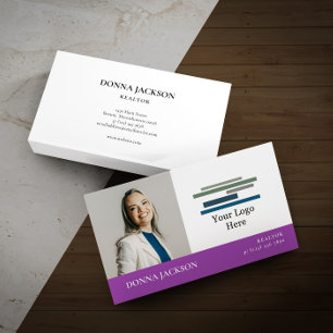 Purple White Your Photo & Logo Professional Business Card