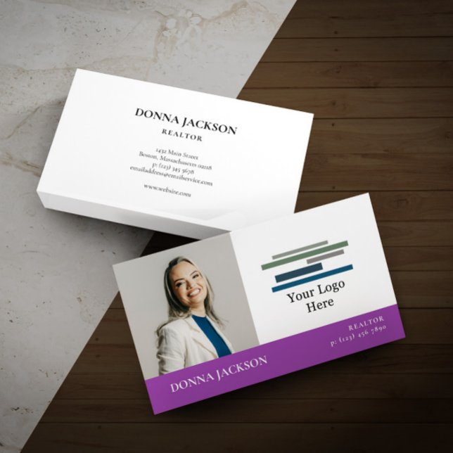 Purple White Your Photo & Logo Professional Business Card (Creator Uploaded)