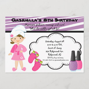 Purple & White Zebra Girls Spa Invite
