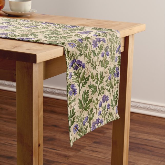 Purple Wild Asters Botanical Short Table Runner (In Situ)