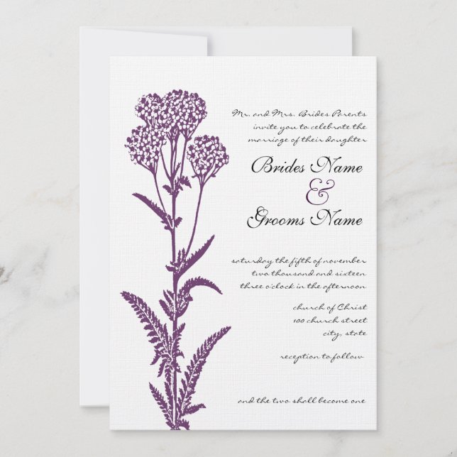 Purple Wild Flower Branch Wedding Invitation (Front)