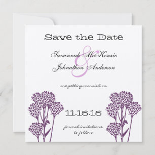 Purple Wild Flower Branch Wedding Save the Date Invitation