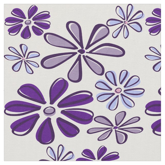 Purple Wild Flower Doodle Fabric (Close Up)