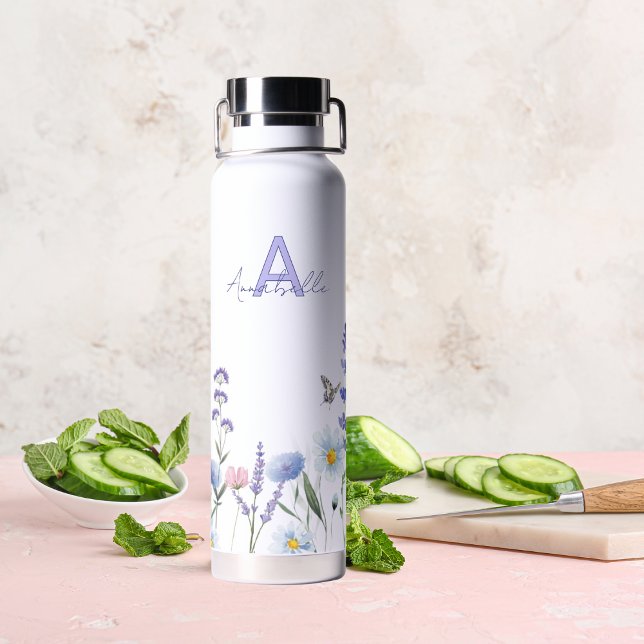 Purple Wild Flowers Monogram Water Bottle (Creator Uploaded)