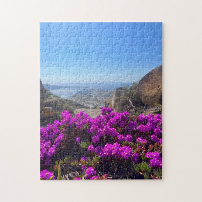Purple Wild Flowers Santorini Greece Photography Jigsaw Puzzle (Vertical)