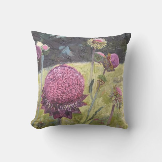 Purple Wild Flowers Throw Pillow (Front)