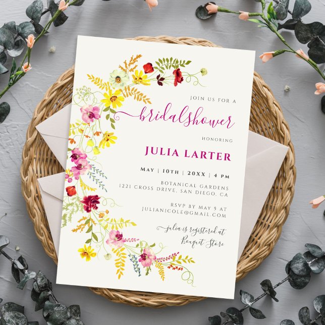Purple Wild Orchid Flowers Wreath Bridal Shower Invitation (Creator Uploaded)