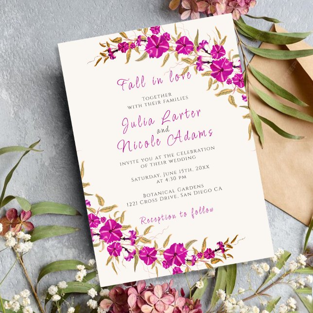 Purple Wild Trumpet Flower Garden Photo Wedding Invitation (Creator Uploaded)