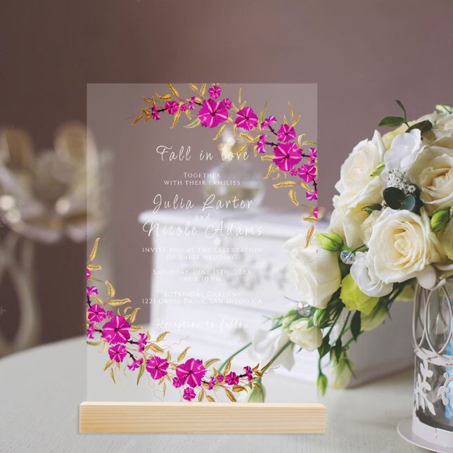 Purple Wild Trumpet Vine Flower Garden Wedding Acrylic Invitations (Creator Uploaded)