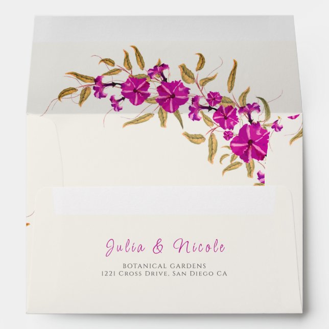 Purple Wild Trumpet Vine Flower Garden Wedding Envelope (Back (Bottom))