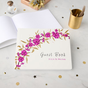 Purple Wild Trumpet Vine Flower Garden Wedding Guest Book