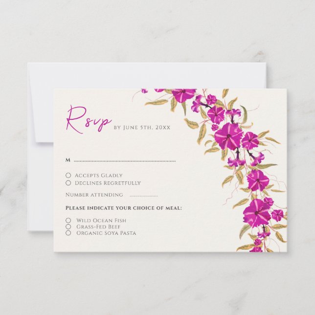 Purple Wild Trumpet Vine Flower Garden Wedding RSVP Card (Front)
