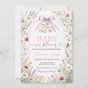 Purple Wildflower Baby in Bloom Bow Baby Shower Invitation