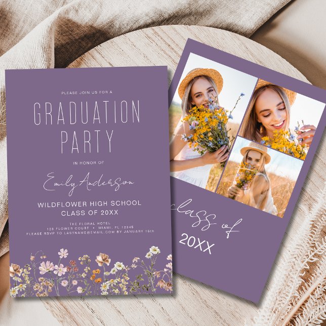 Purple Wildflower Bloom Graduation Party Photo Invitation (Creator Uploaded)