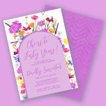Purple Wildflower Boho 40th Birthday Part Invitation<br><div class="desc">A purple Boho arch surrounds your 40th Birthday party details. Colourful wildflowers add a floral touch in purple, orange yellow and red. Modern script also in purple adds a trendy vibe that is also feminine. The back is deep purple with a subtle watercolor chevron pattern. This item coordinates with the...</div>